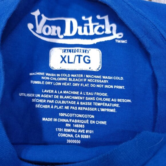 Von Dutch T-Shirt Mens XL Blue Graphic Print Cotton Short Sleeve Y2K Top - Picture 5 of 5